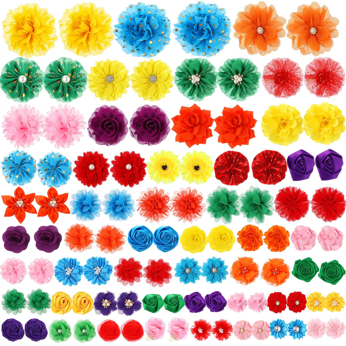 100 Pcs Multicolor Dog Collar Bows Set with Elastic Rubber Band U421755