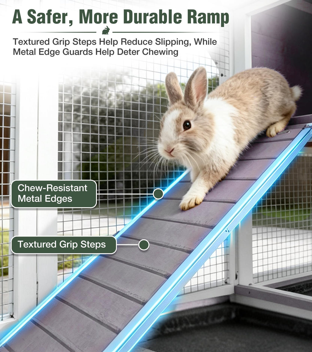 Wooden Rabbit Cage on Wheels with Ramp B397
