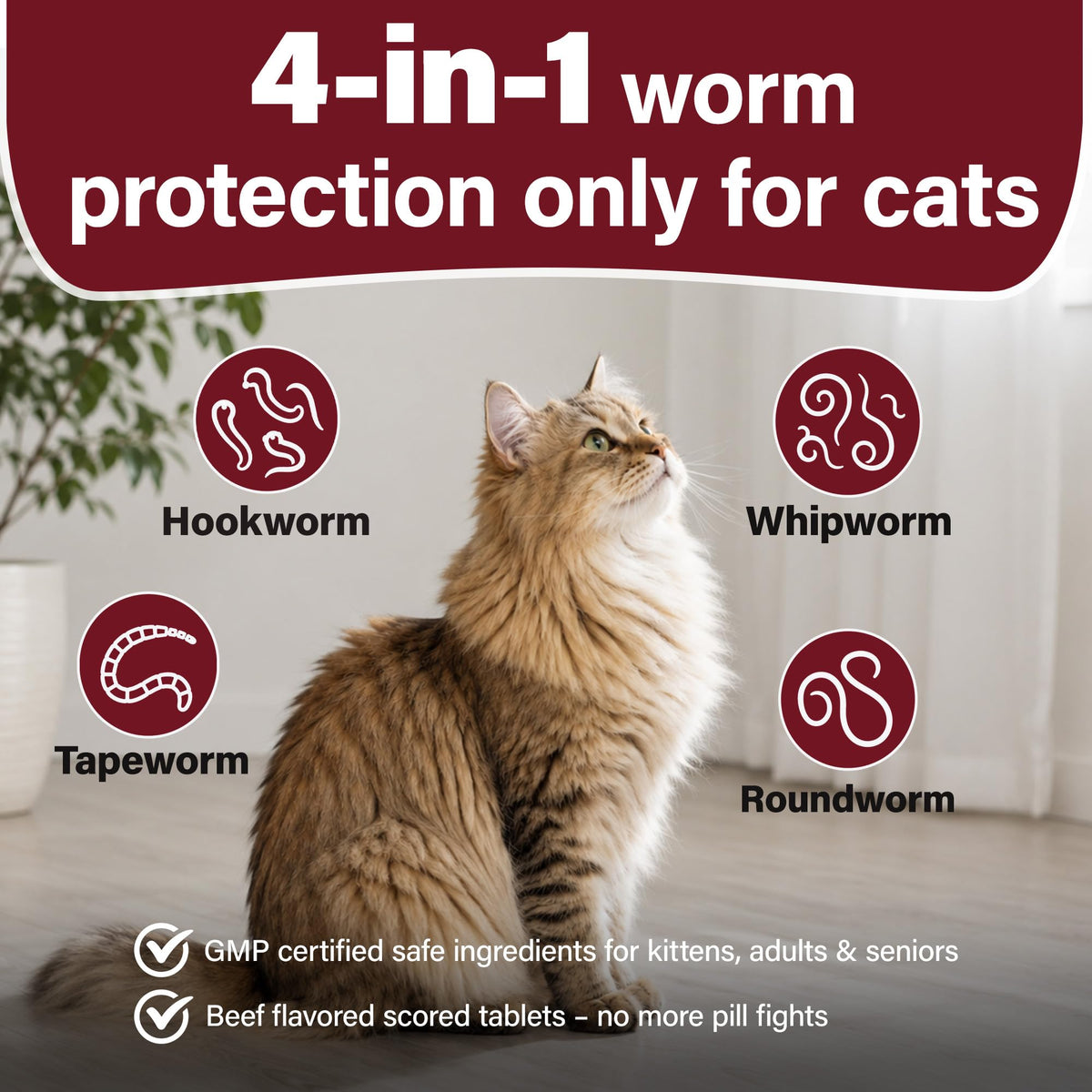 Cat Dewormer, Beef Flavor, 30 Tablets C40463