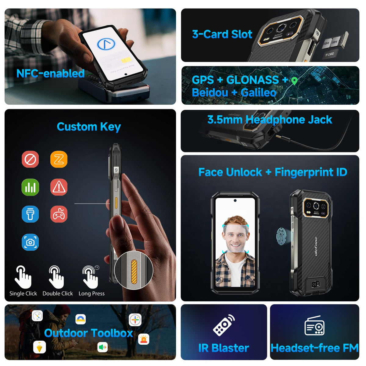 Rugged Smartphone Unlocked 64MP Night Vision 50MP Ultra-Wide Camera H6505