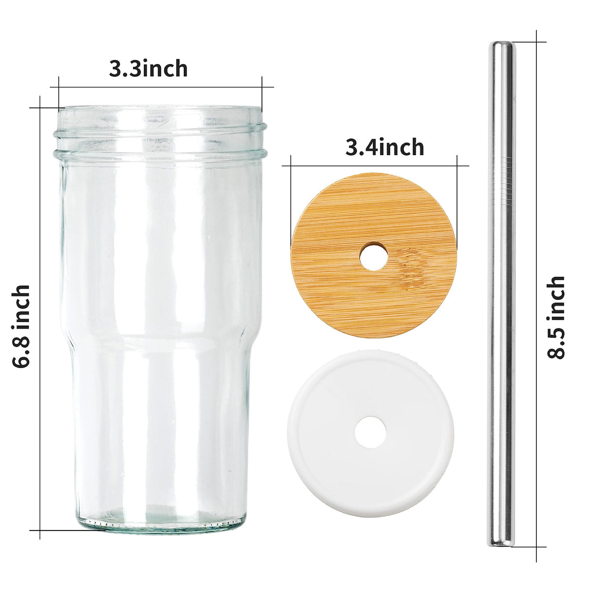 Glass Cups Set of 4 22oz Mason Jar Drinking Glasses with Bamboo Lids & Straws M985998