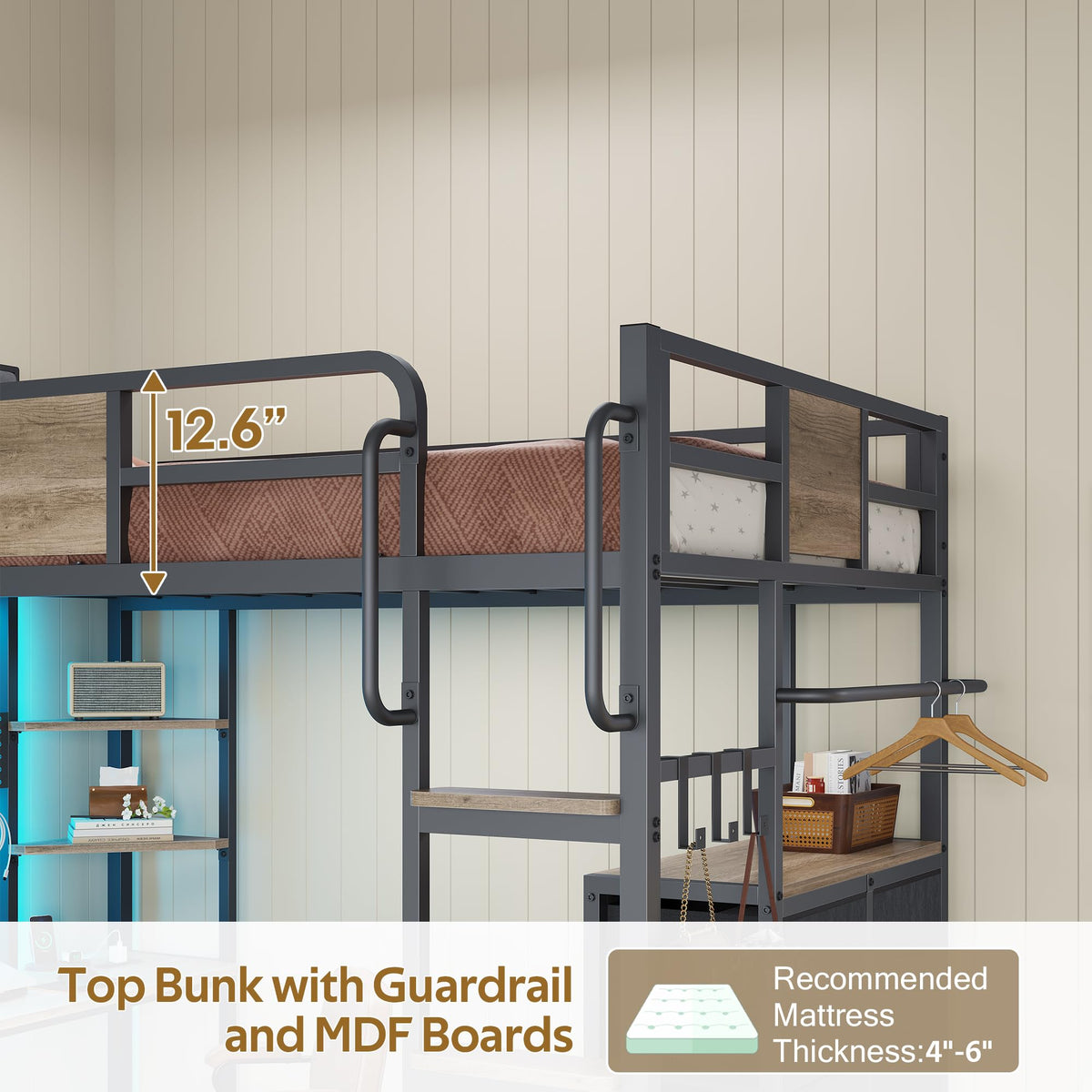 Twin Loft Bed with Desk and 6 Storage Drawers Q819292