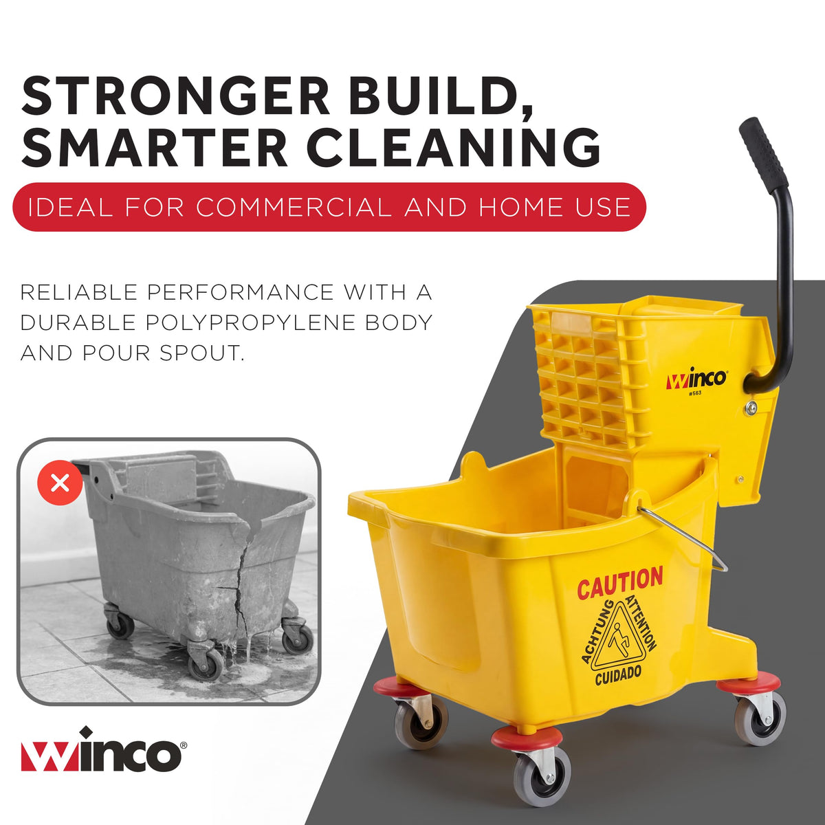 26 qt Yellow Plastic Mop Bucket on Wheels D50893