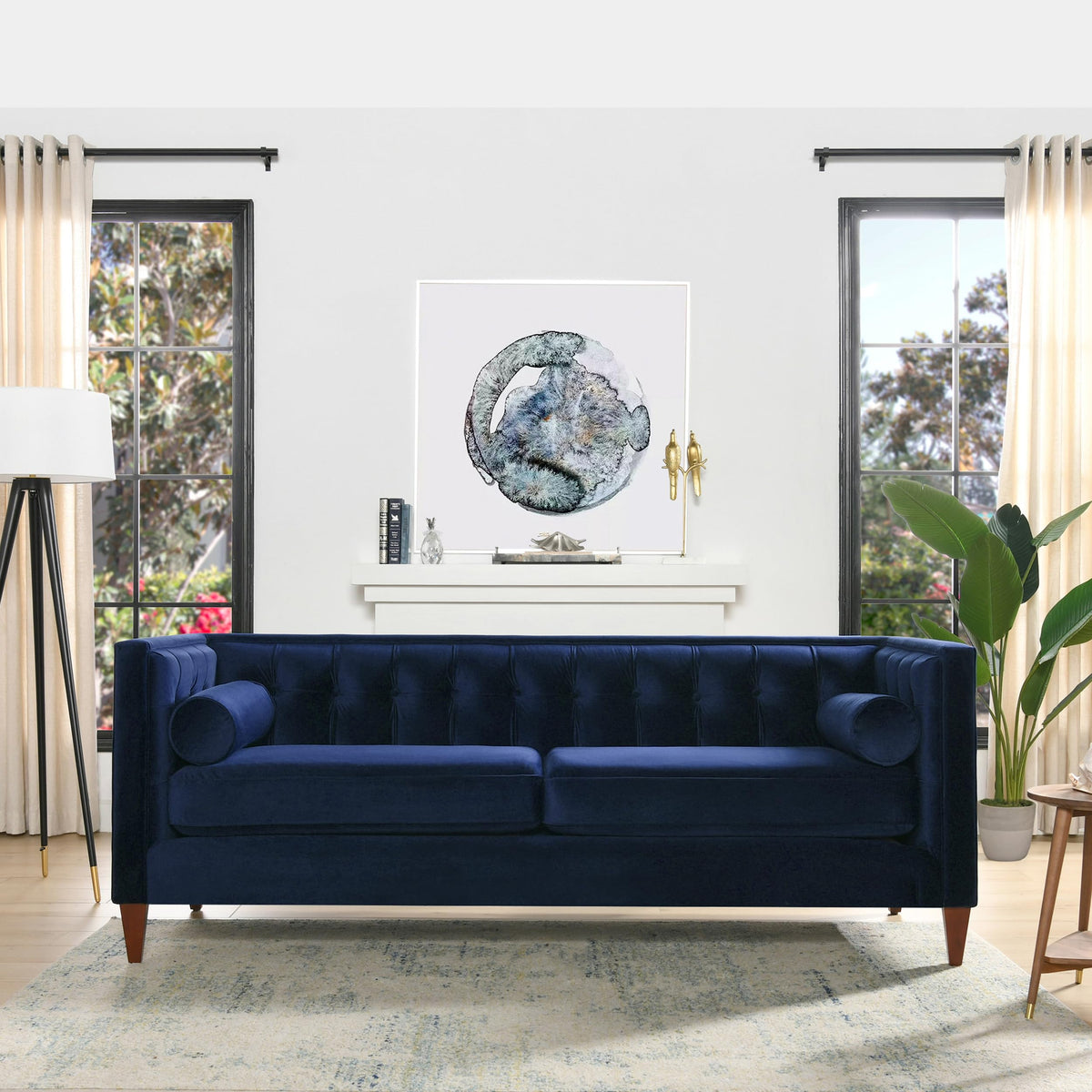 Navy Blue Velvet Tufted Sofa M179844