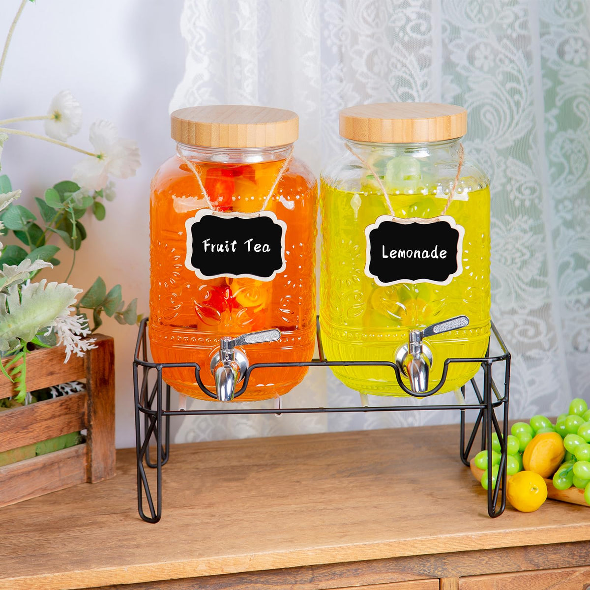 2-Pack 1 Gallon Glass Drink Dispensers with Spigot A989