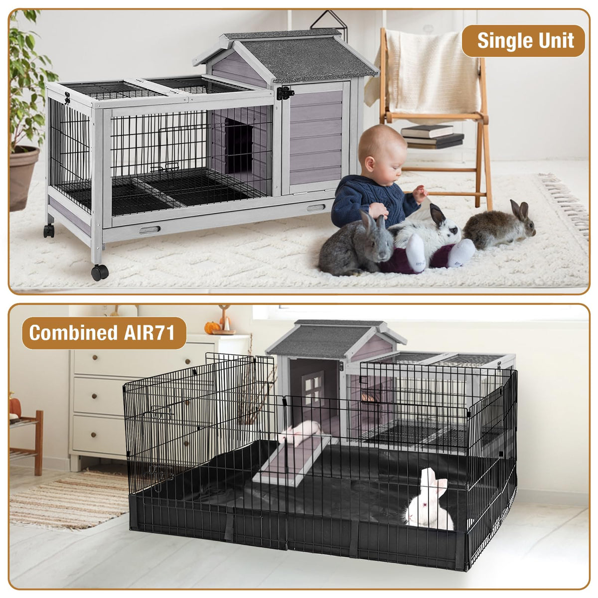 Wood Rabbit Hutch with Wire Mesh W6940