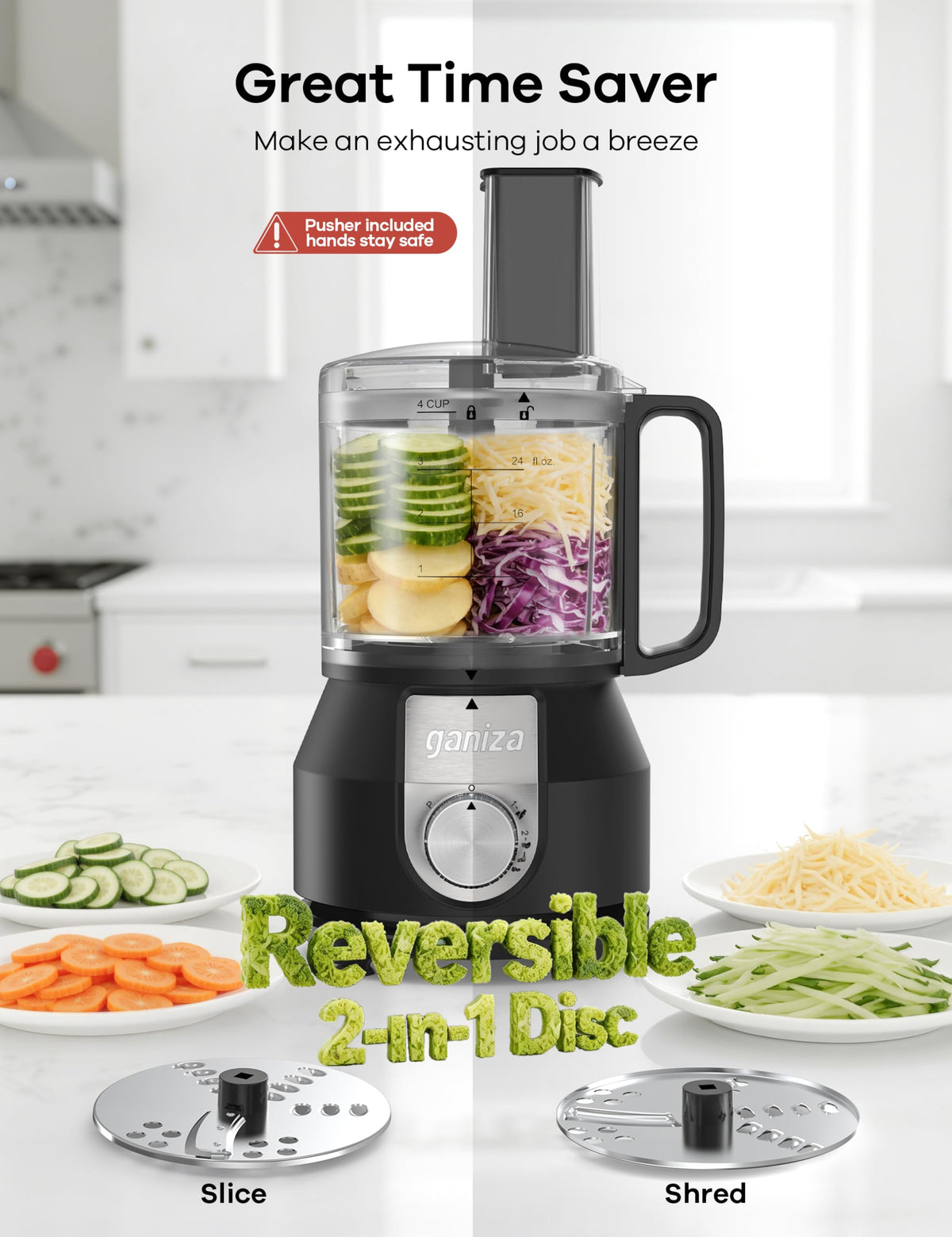 4-in-1 Food Processor with 2x4-Cup Bowls A7206