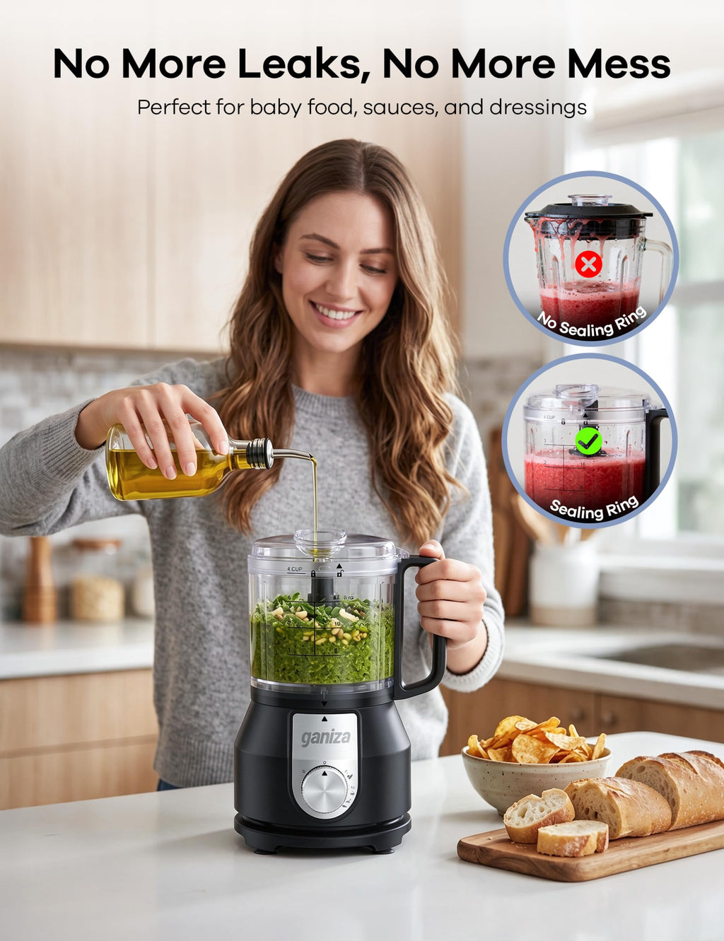 4-in-1 Food Processor with 2x4-Cup Bowls A7206