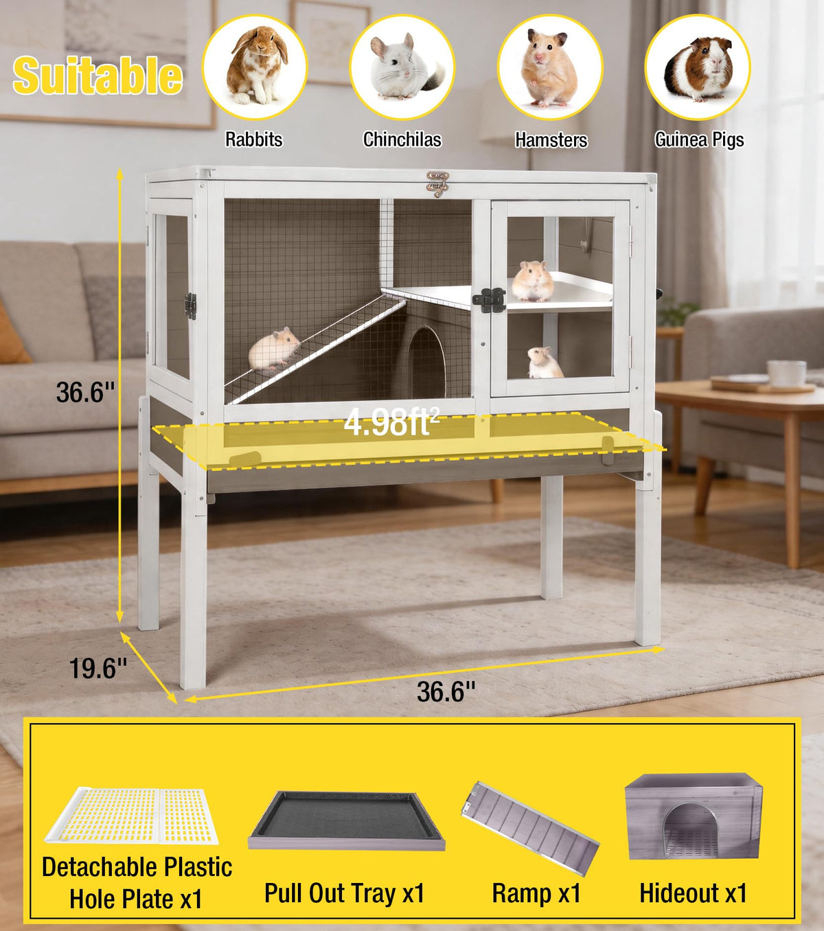 Brown Guinea Pig Cage with Sliding Tray and Ramp X1056