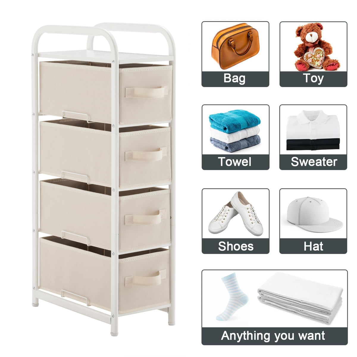 4 Drawer Narrow Fabric Dresser V681
