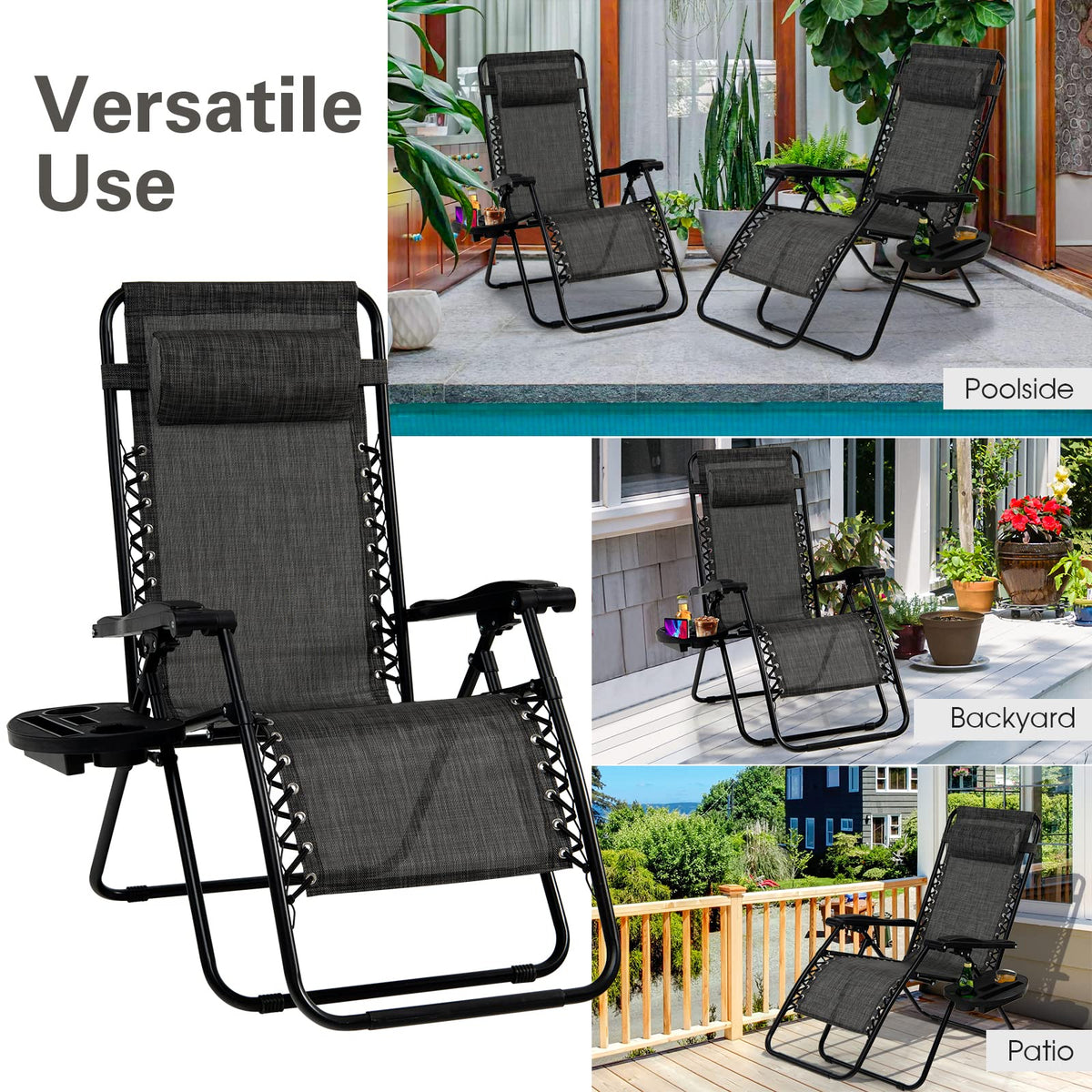 Zero Gravity Lounge Chairs Set of 2 Gray K334130