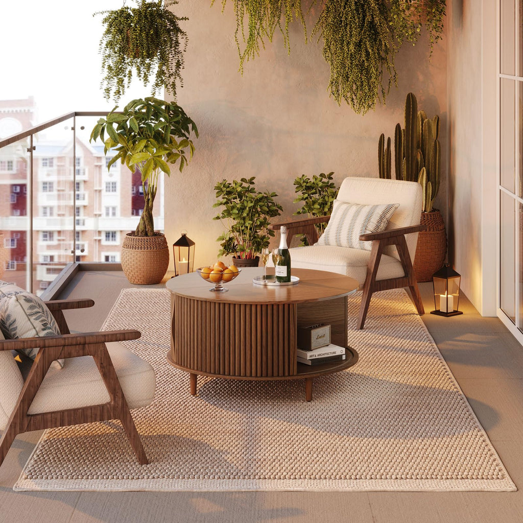 Round Coffee Table with Storage, 31.5", Walnut L1978