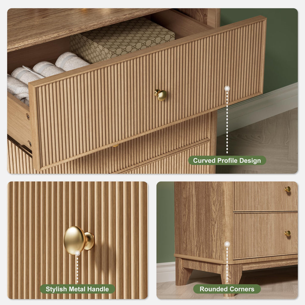 Fluted 6 Drawer Wood Dresser J5457
