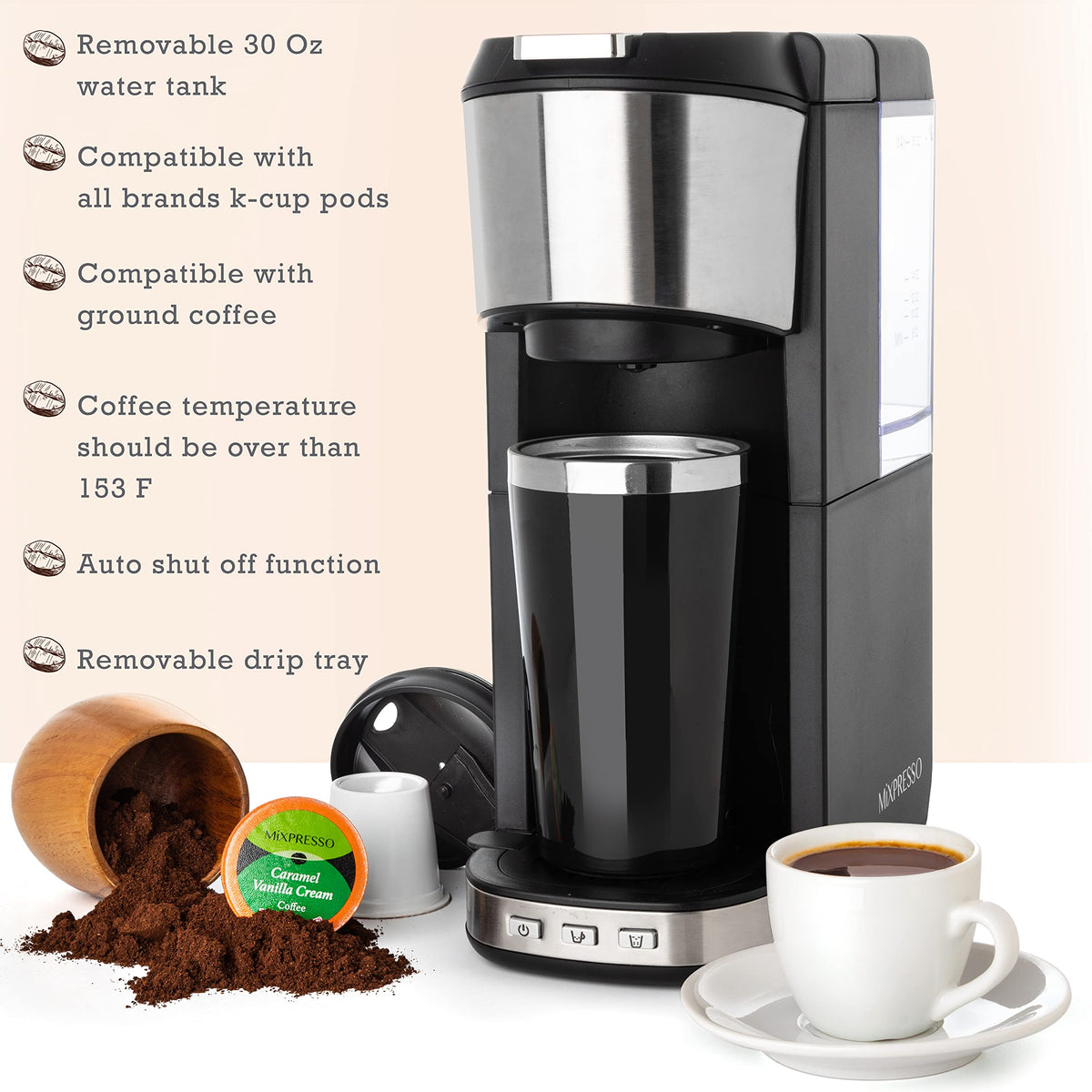Single Serve Coffee Maker with 14oz Travel Mug B5304