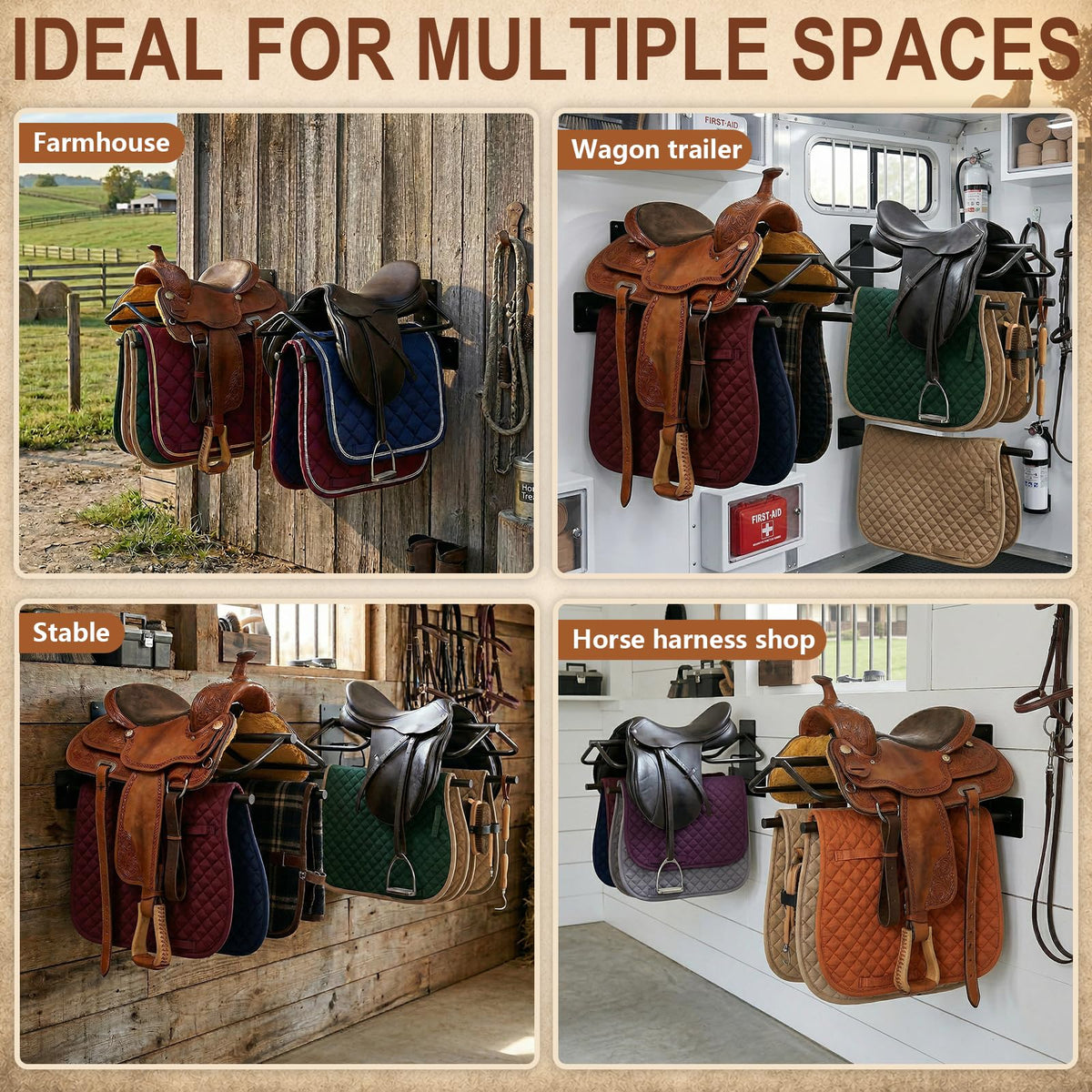 Wall Mounted Saddle Rack Set of 2, 120-lb Capacity Heavy Duty Iron Saddle Stand Z626807