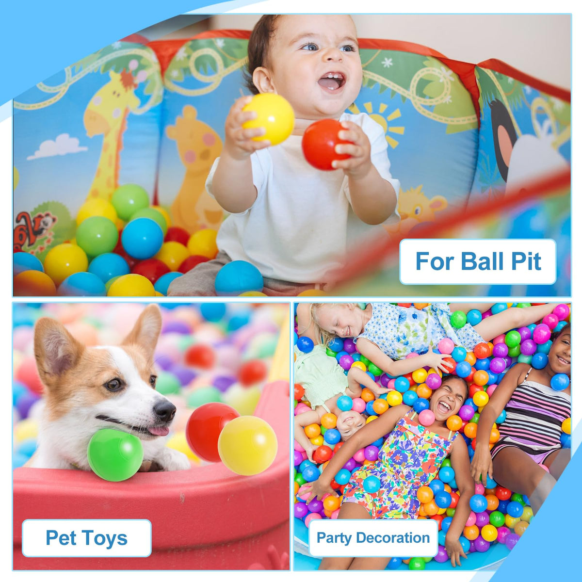 100pcs BPA Free Crush Proof Plastic Ball Pit Balls with Net Bag A24598