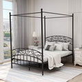 Black Four-Poster Metal Canopy Bed Frame I197604