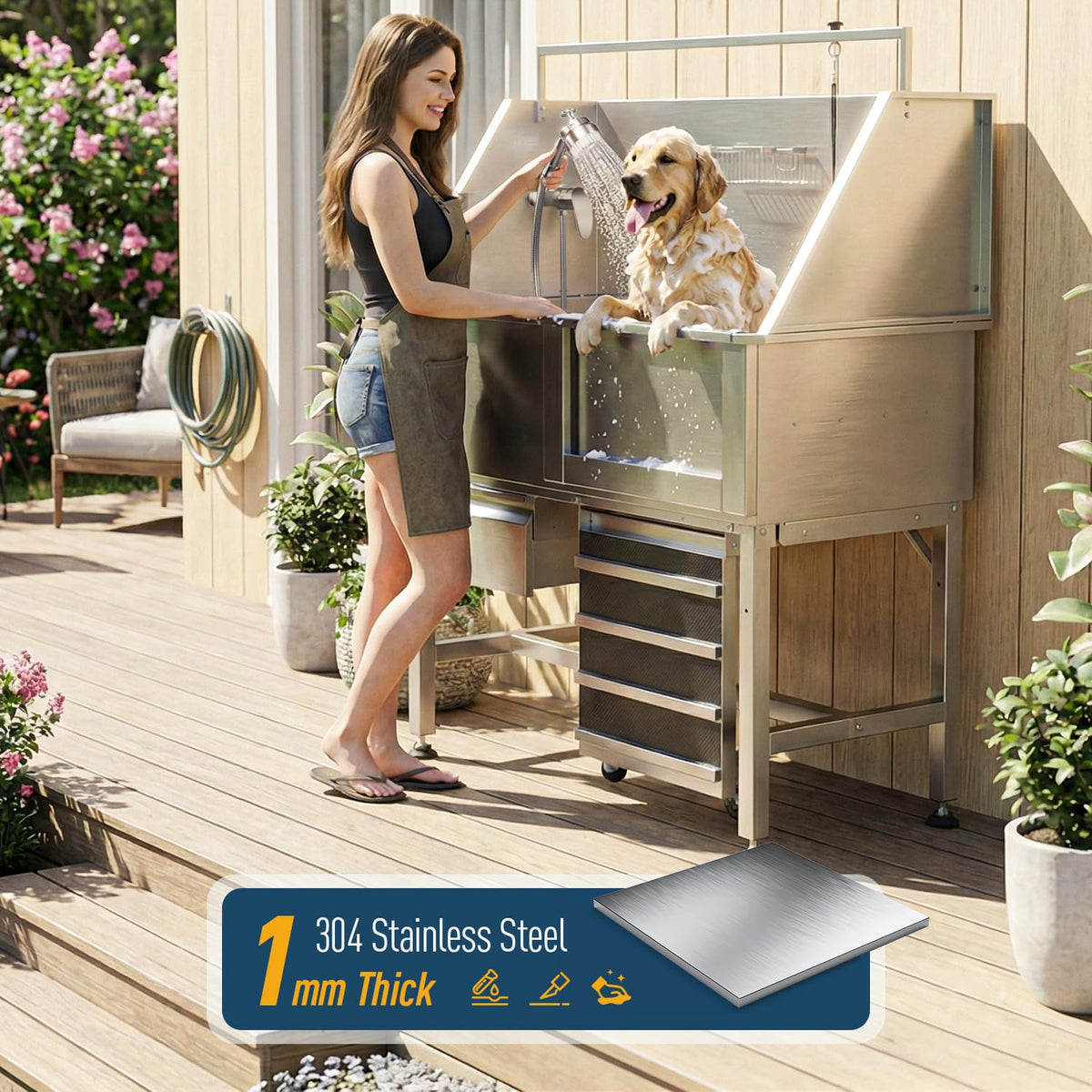 46" Stainless Steel Dog Washing Station with Storage Drawer C604