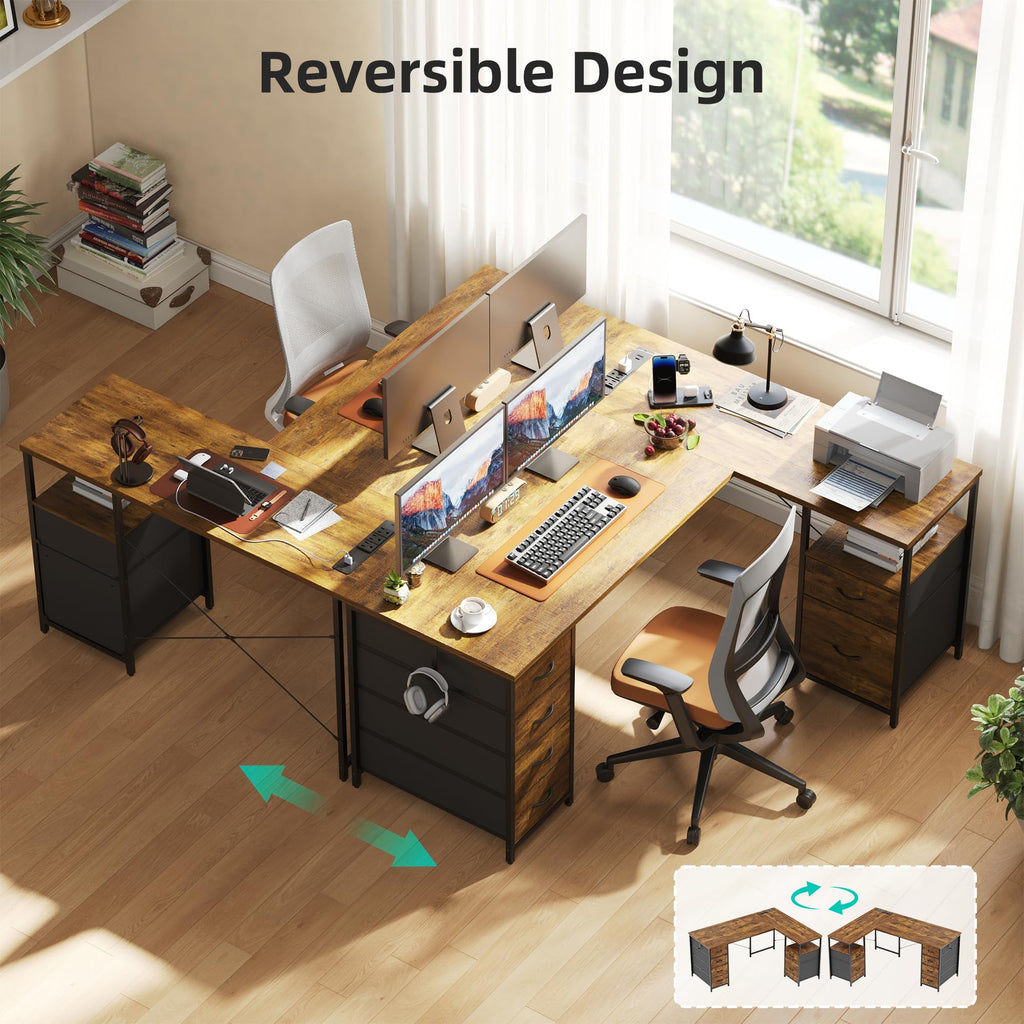 55 Inch L Shaped Office Desk with 6 Drawers Z320752