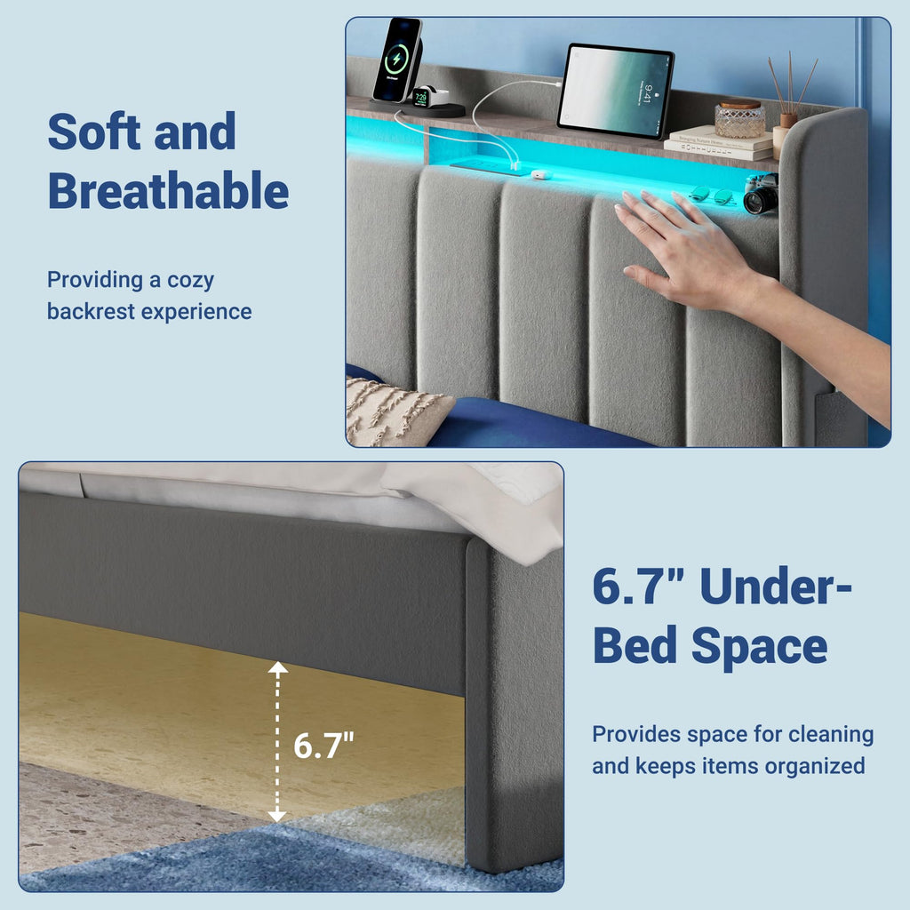 Full Size Bed Frame with Storage Headboard and Drawers K834485