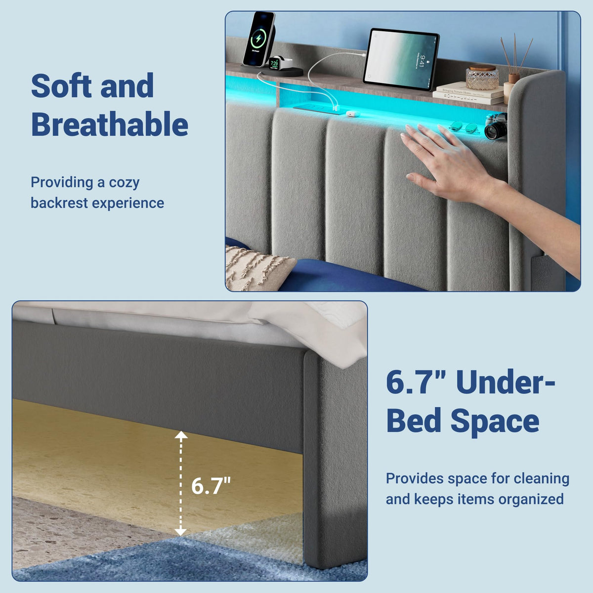 Full Size Bed Frame with Storage Headboard and Drawers K834485