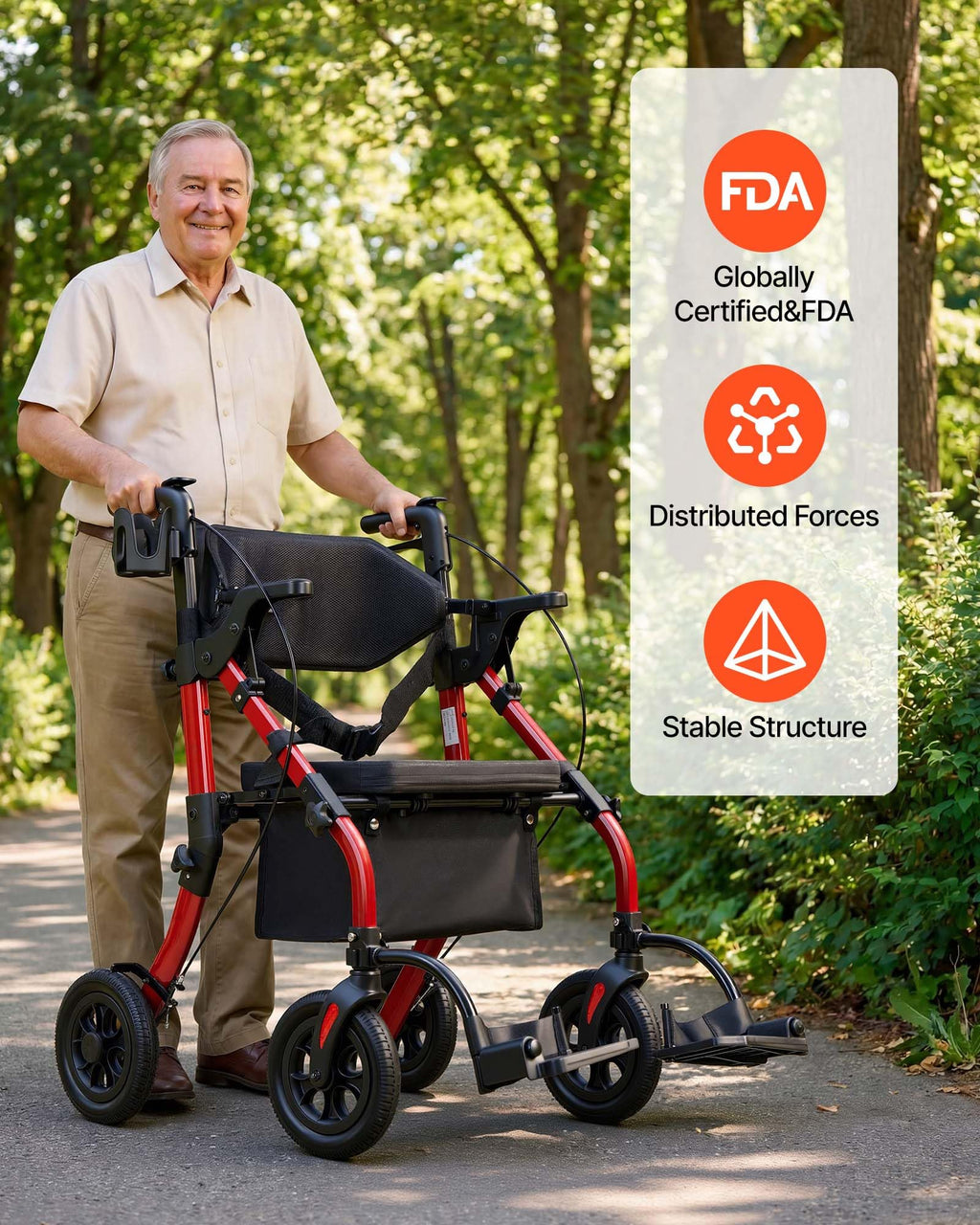 2-in-1 Foldable Aluminum Rollator Walker & Transport Chair Z845