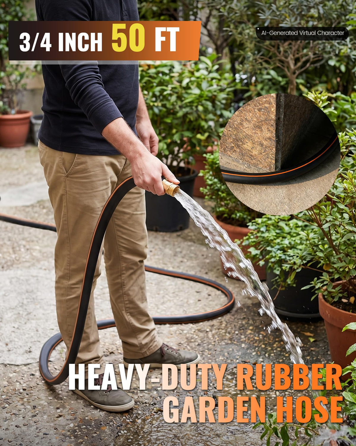 Heavy Duty Rubber Garden Hose 50FT x 3/4" Z9308