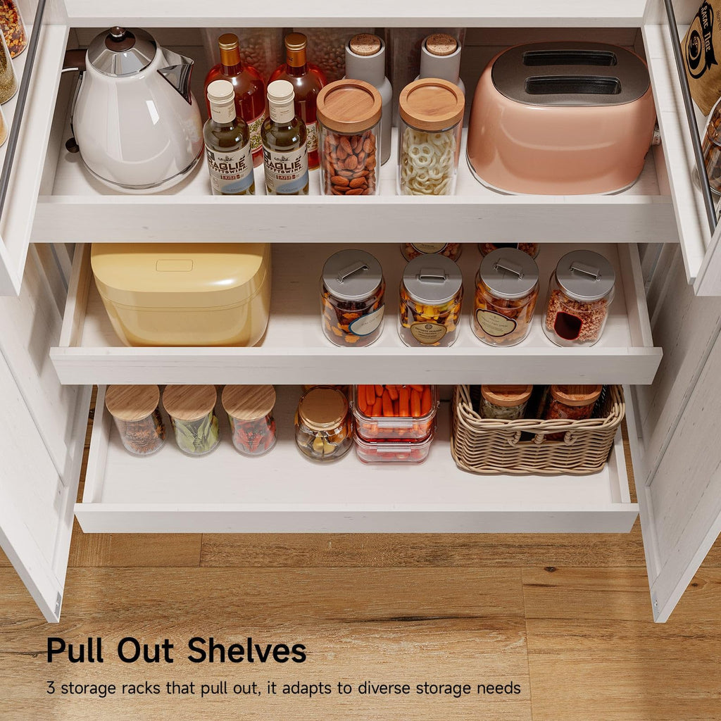 71" Off-White Kitchen Pantry Cabinet with 3 Pull-Out Shelf & 2 Drawer R203261