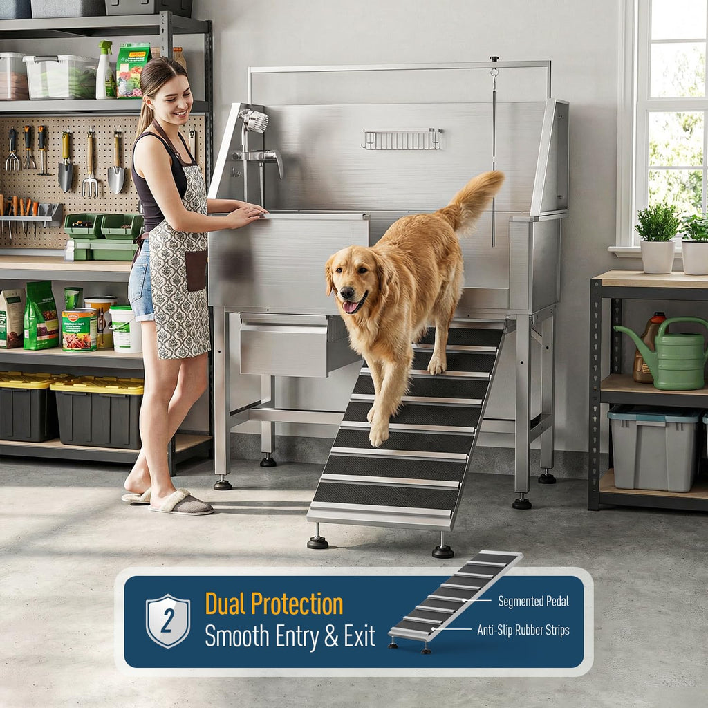 46" Stainless Steel Dog Washing Station with Storage Drawer C604