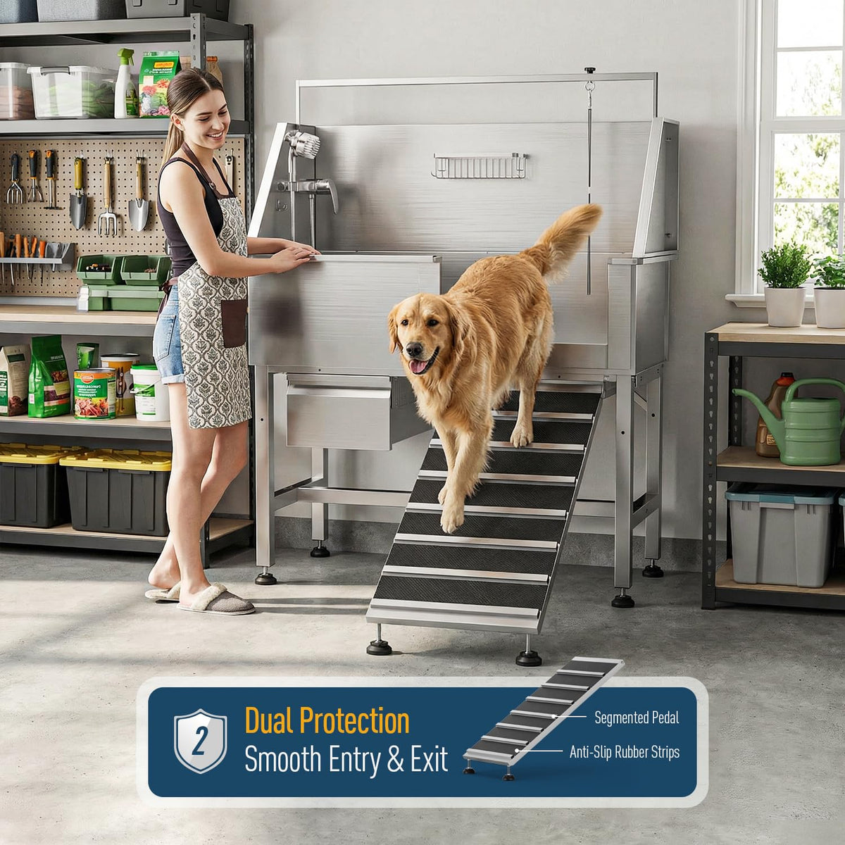 46" Stainless Steel Dog Washing Station with Storage Drawer C604