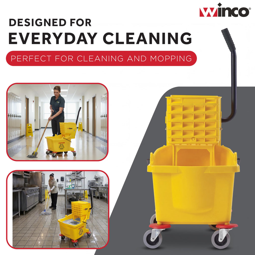 26 qt Yellow Plastic Mop Bucket on Wheels D50893