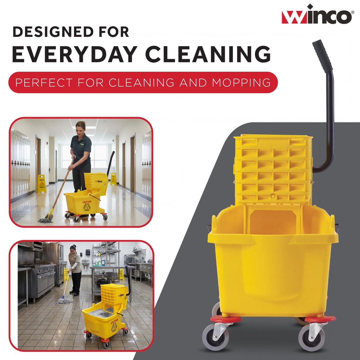 26 qt Yellow Plastic Mop Bucket on Wheels D50893