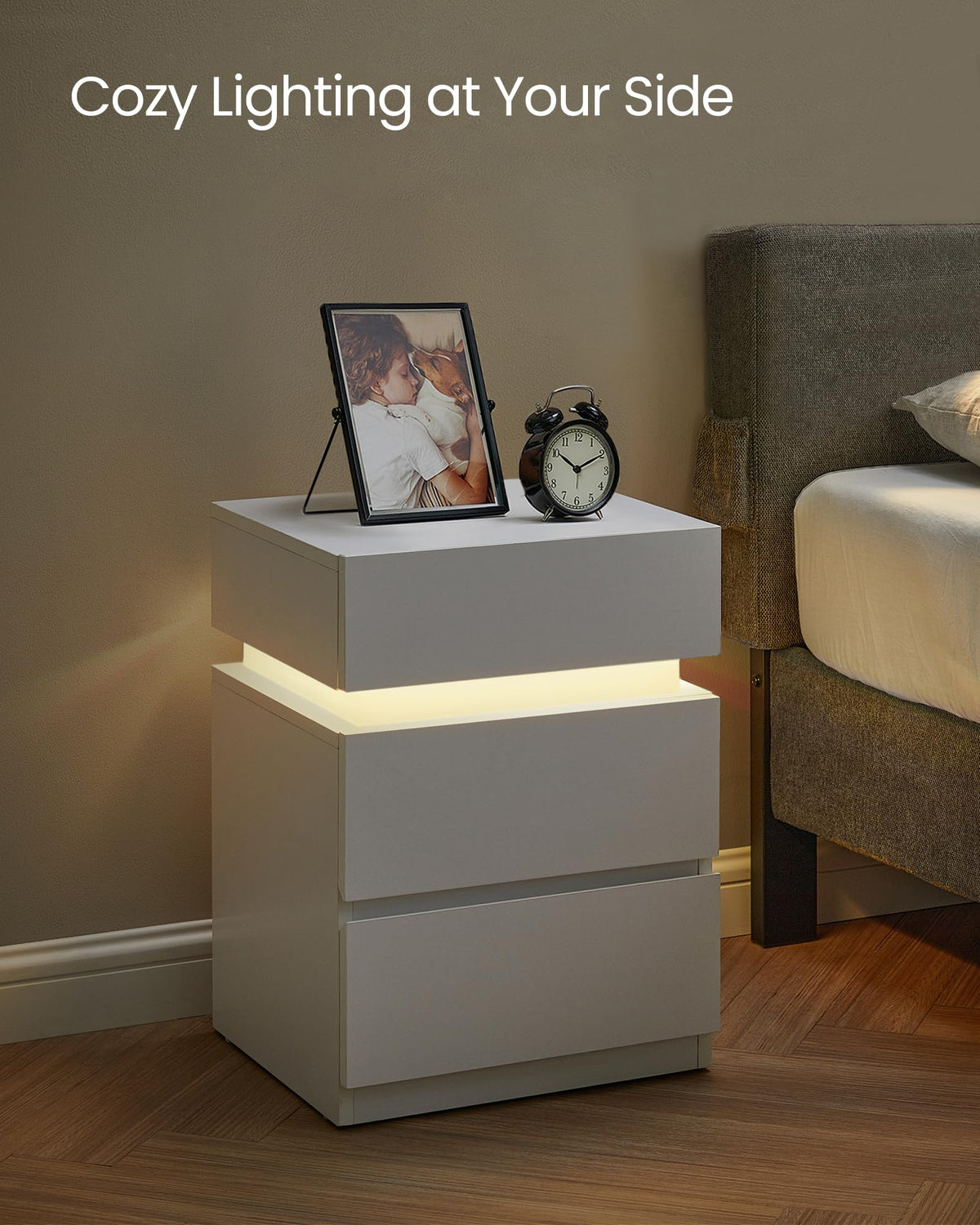 LED Nightstand with Charging Station, 3 Drawers D6502