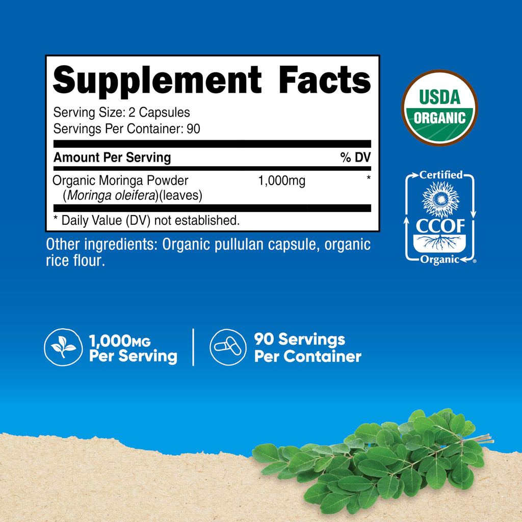 Moringa Capsules 500mg 180 Capsules Gluten Free D888939
