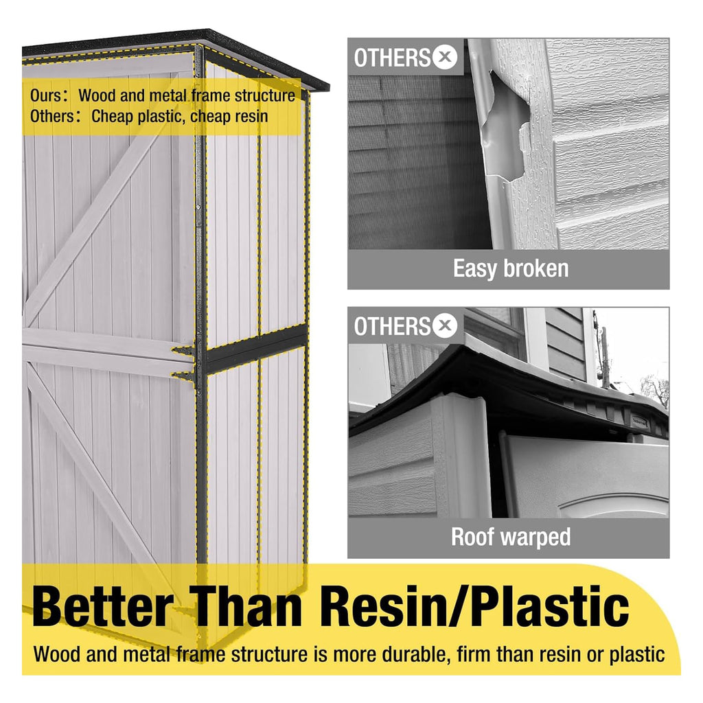 Off-White Storage Shed with Metal Frame, Wooden Floor and Adjustable Shelves C1357