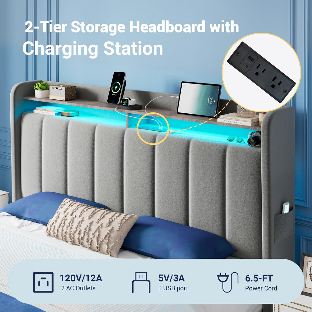Full Size Bed Frame with Storage Headboard and Drawers K834485