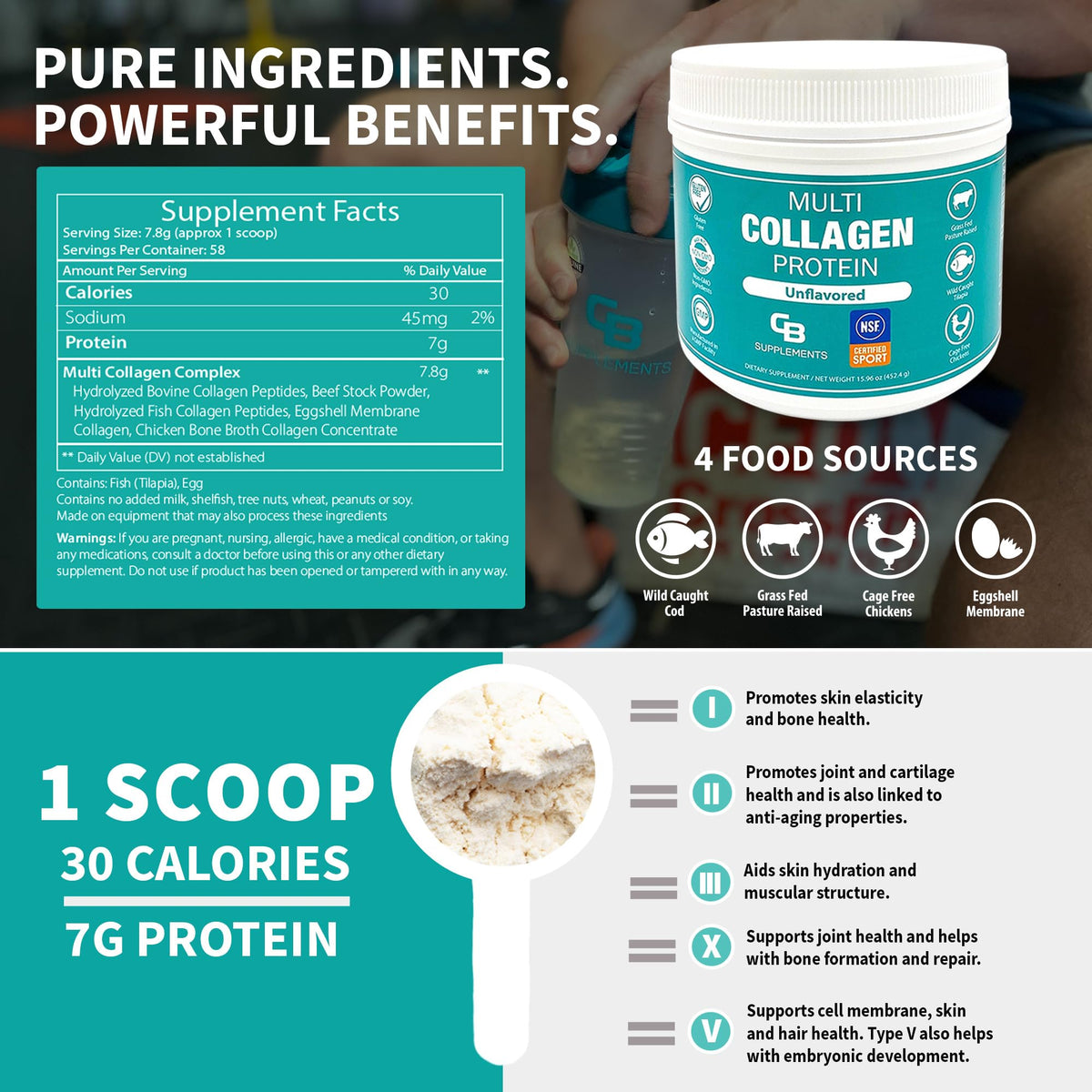 Multi Collagen Protein Powder Unflavored 58 Servings N898