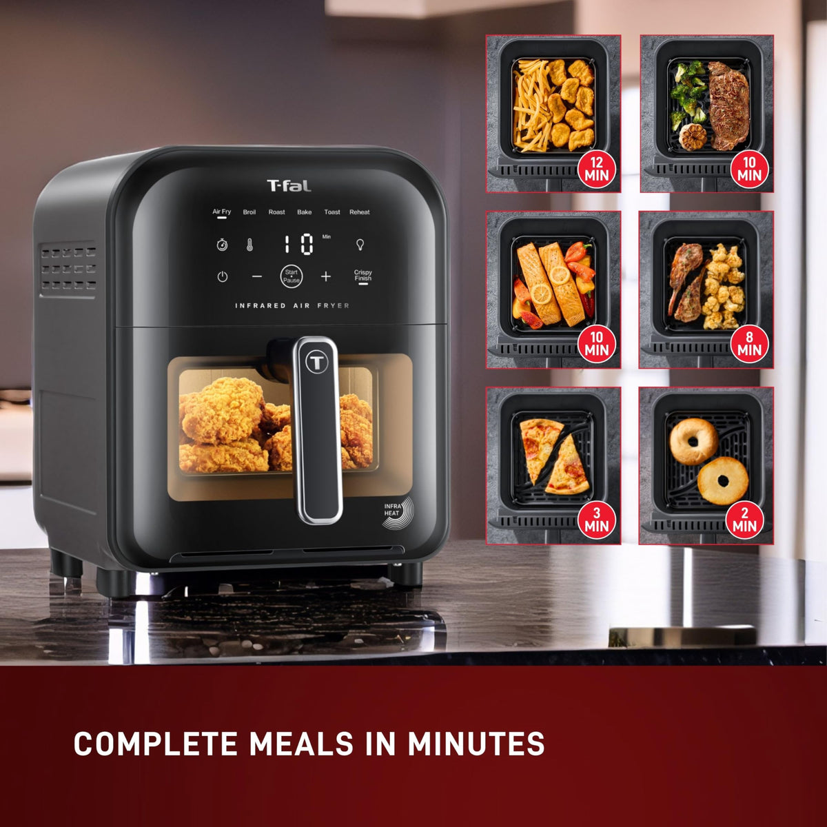 Infrared Air Fryer Toaster Oven Combo, 6 Qt Digital Touch Screen, 1550W, Black Z1498
