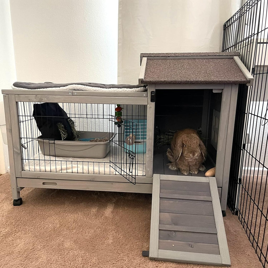 Wood Rabbit Hutch with Wire Mesh W6940