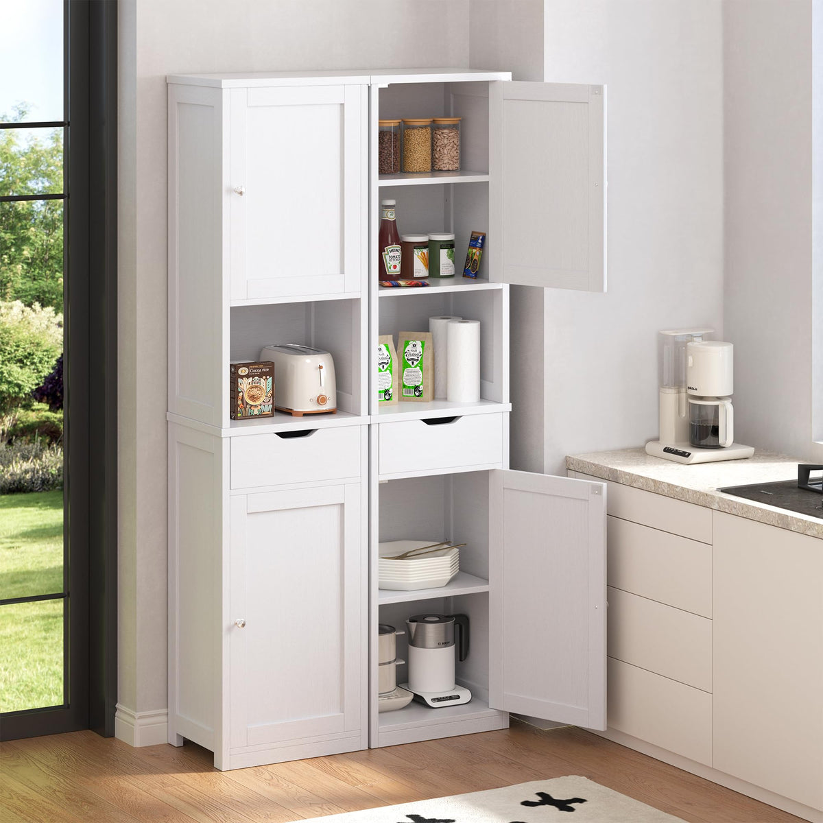 Tall Narrow Bathroom Storage Cabinet with Adjustable Shelves, White E1333