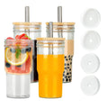 Glass Cups Set of 4 22oz Mason Jar Drinking Glasses with Bamboo Lids & Straws M985998