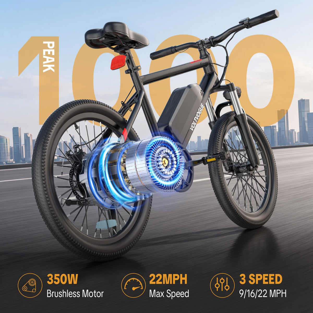 48V 1000W Peak Motor 22 mph 20Inch Fat Tires Electric E-Bike M38217