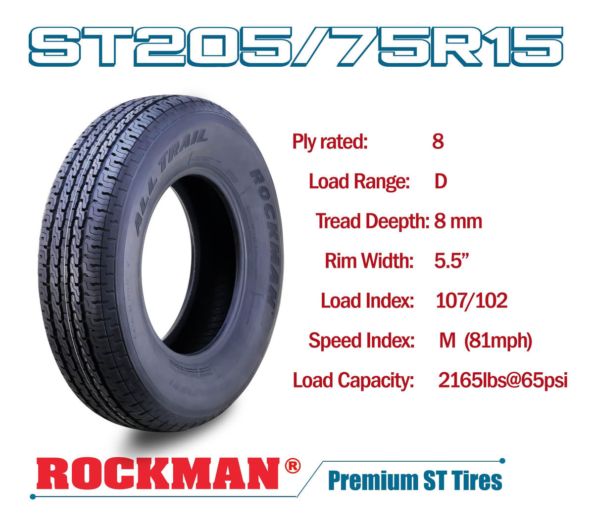 ST205/75R15 8-Ply Trailer Tire Wheel Black Mod Rim Pk2 G87265