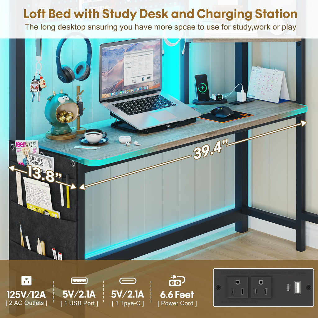 Twin Loft Bed with Desk and 6 Storage Drawers Q819292