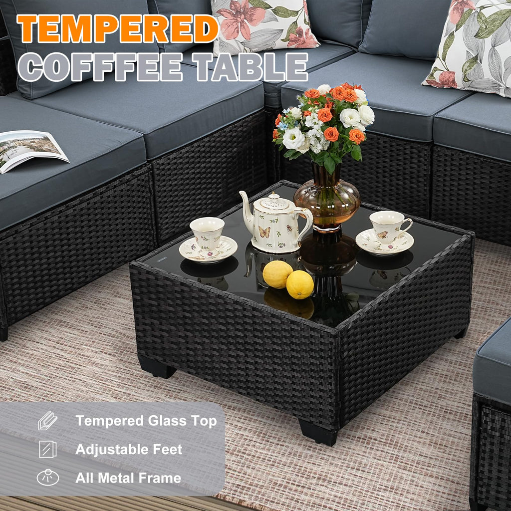 5 Pieces Wicker PE Rattan Patio Furniture Set with Cushion & Coffee Table, Grey L24854