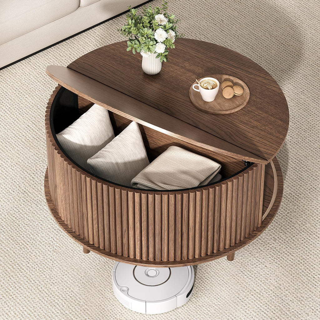 Round Coffee Table with Storage, 31.5", Walnut L1978