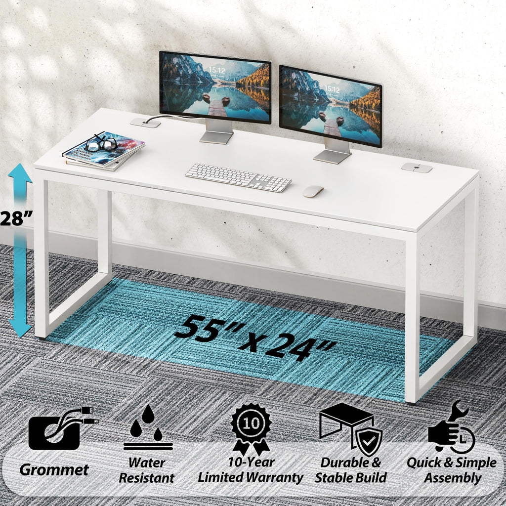 55-Inch White Office Computer Desk B581065