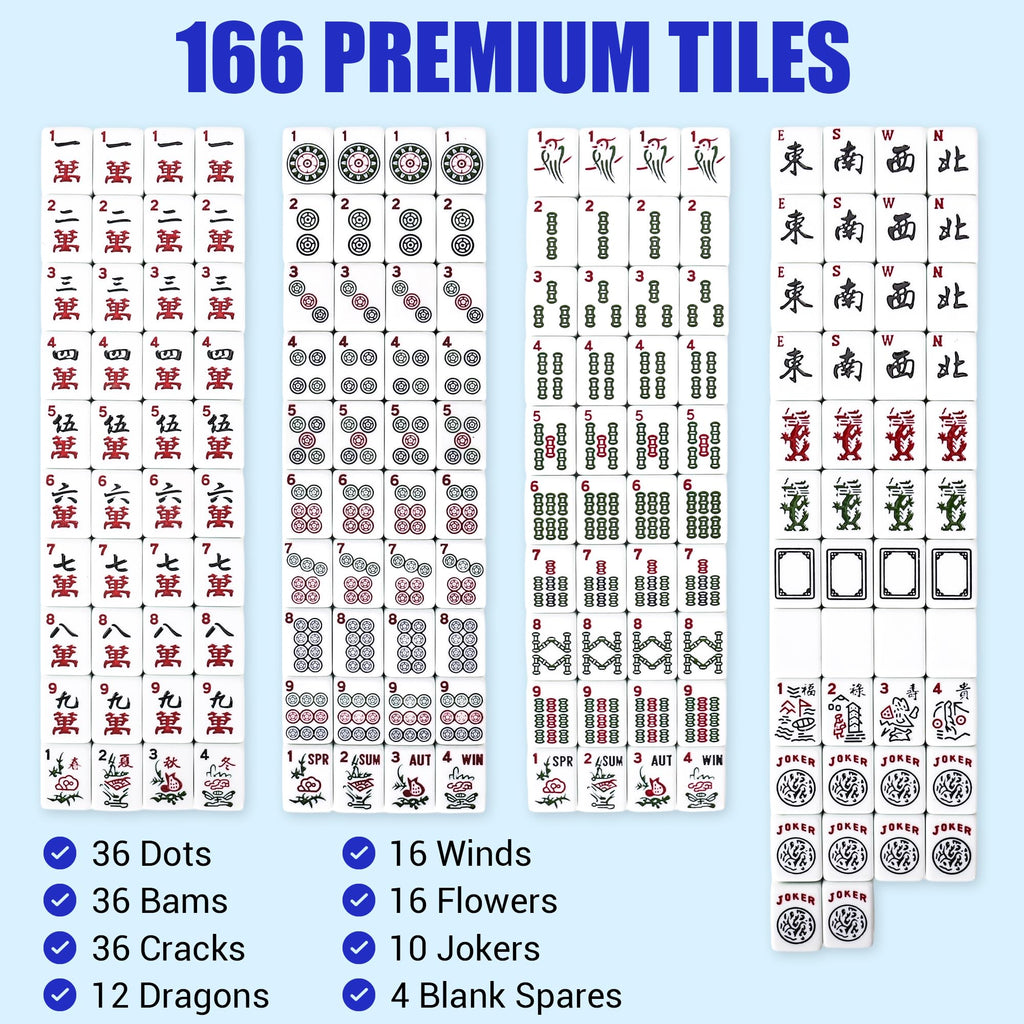 Mahjong Game Set with Racks, 166 Tiles & Bag B104849
