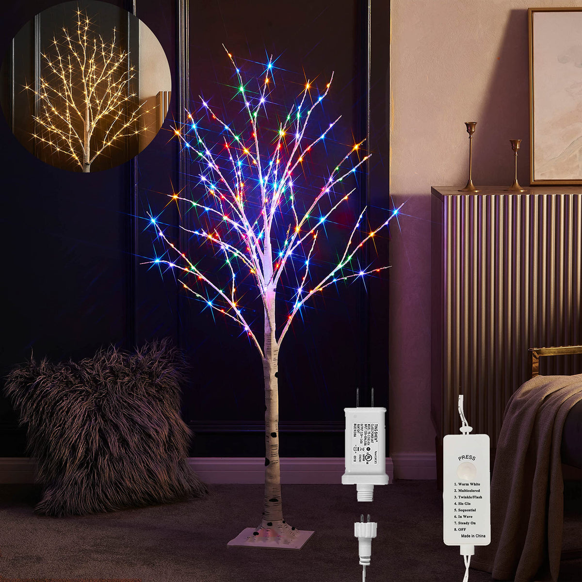 4FT Lighted Twig Birch Tree with 200 LED Lights E891