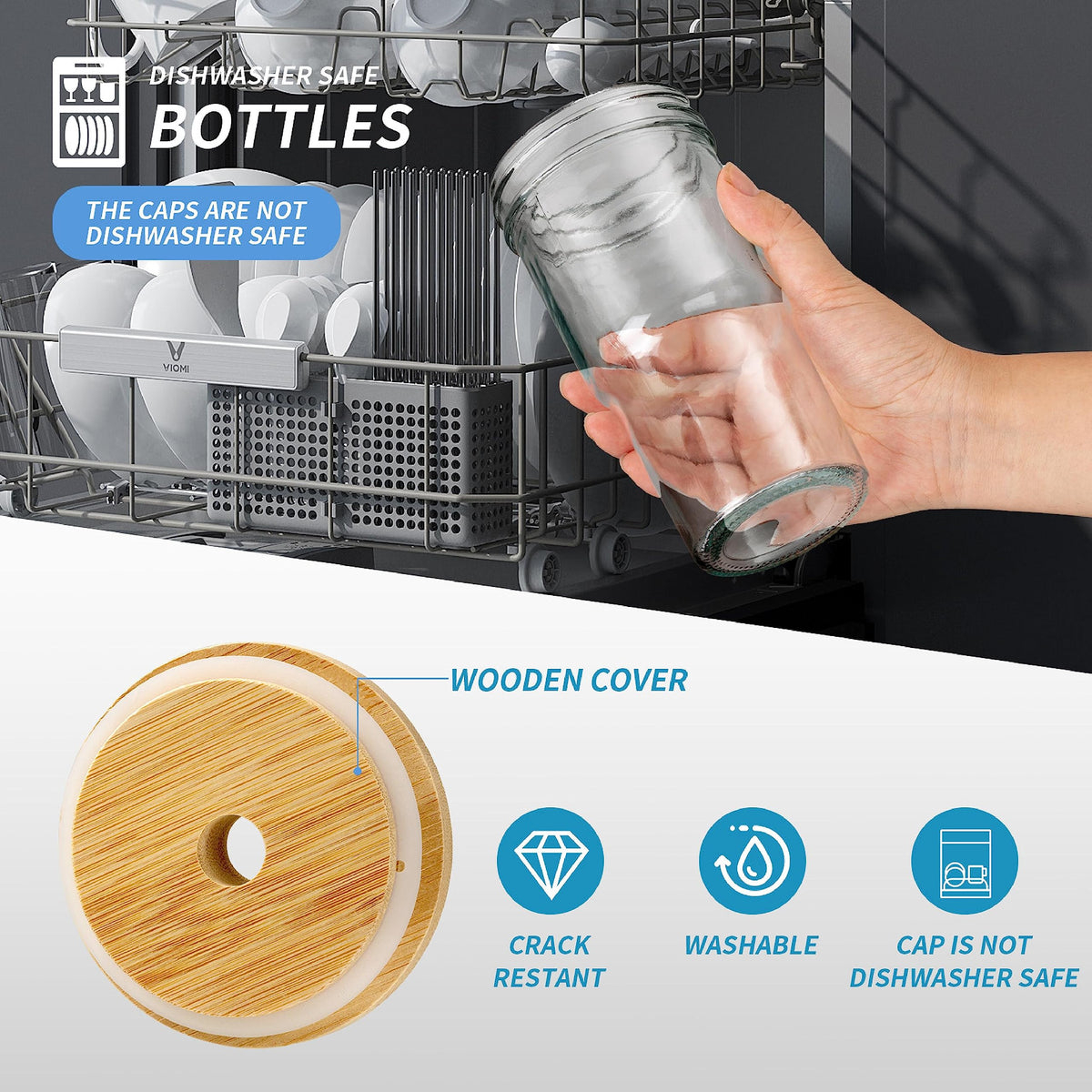 Glass Cups Set of 4 22oz Mason Jar Drinking Glasses with Bamboo Lids & Straws M985998